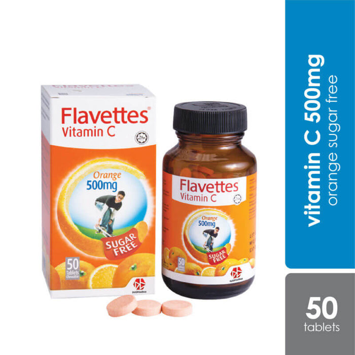 Flavettes Sugar Free Vitamin C 500mg Orange (Chewable) - 50’S