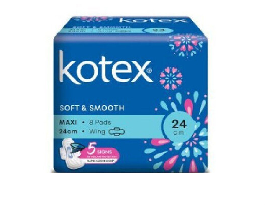 Kotex Soft & Smooth Maxi Wing 24cm - 8’S